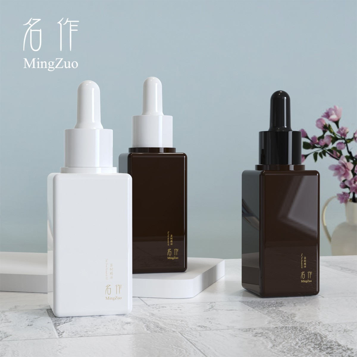 50g60g茶色方形厚底精华液精油瓶分装黑色胶头塑料四方原液滴管瓶图2