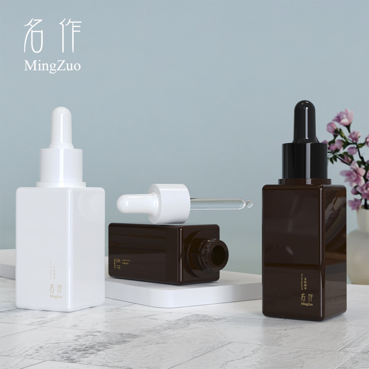 50g60g茶色方形厚底精华液精油瓶分装黑色胶头塑料四方原液滴管瓶图3