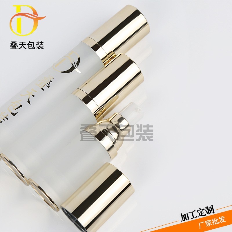 定制化妆品分装瓶便携式乳液按压真空瓶 15/30/50ml电镀金乳液瓶图2