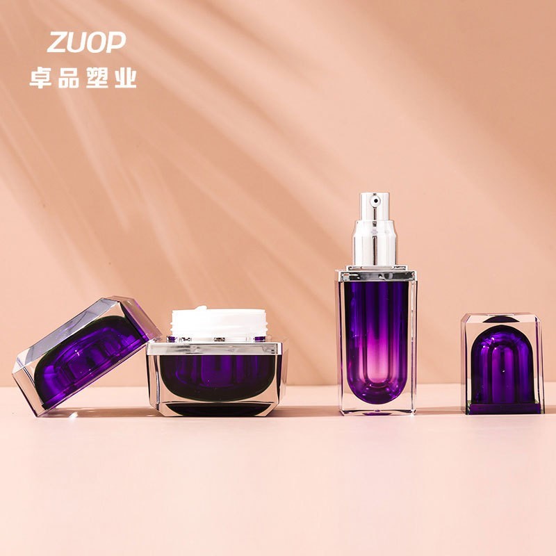 定制多规格分装瓶亚克力乳液套装瓶 高档电镀渐变色四方瓶图4