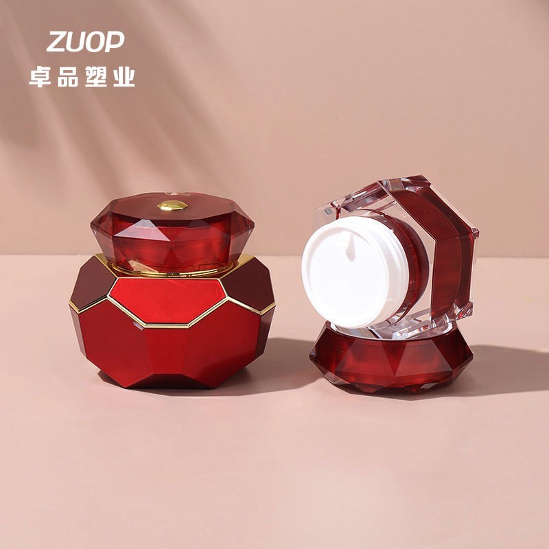 定制膏霜乳液精华喷雾按压瓶化妆品分装瓶 酒红色六角亚克力套装图4