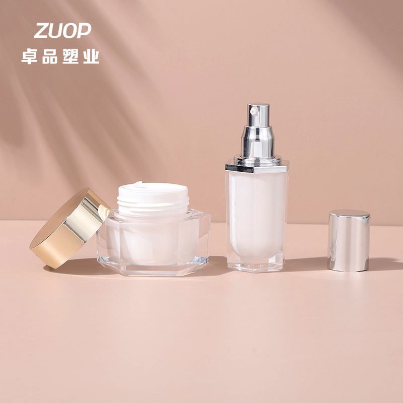 定制亚克力六角贴片瓶珠光白化妆品瓶水乳膏霜喷雾分装瓶图2