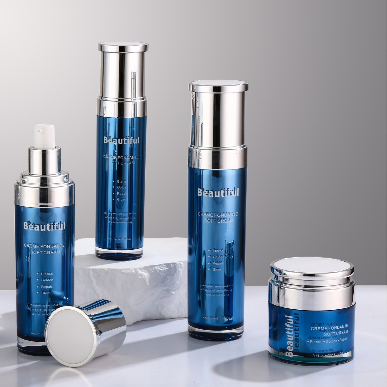 厂家定制亚克力化妆品套装瓶 大容量按压乳液瓶 花纹盖圆盖膏霜瓶图2