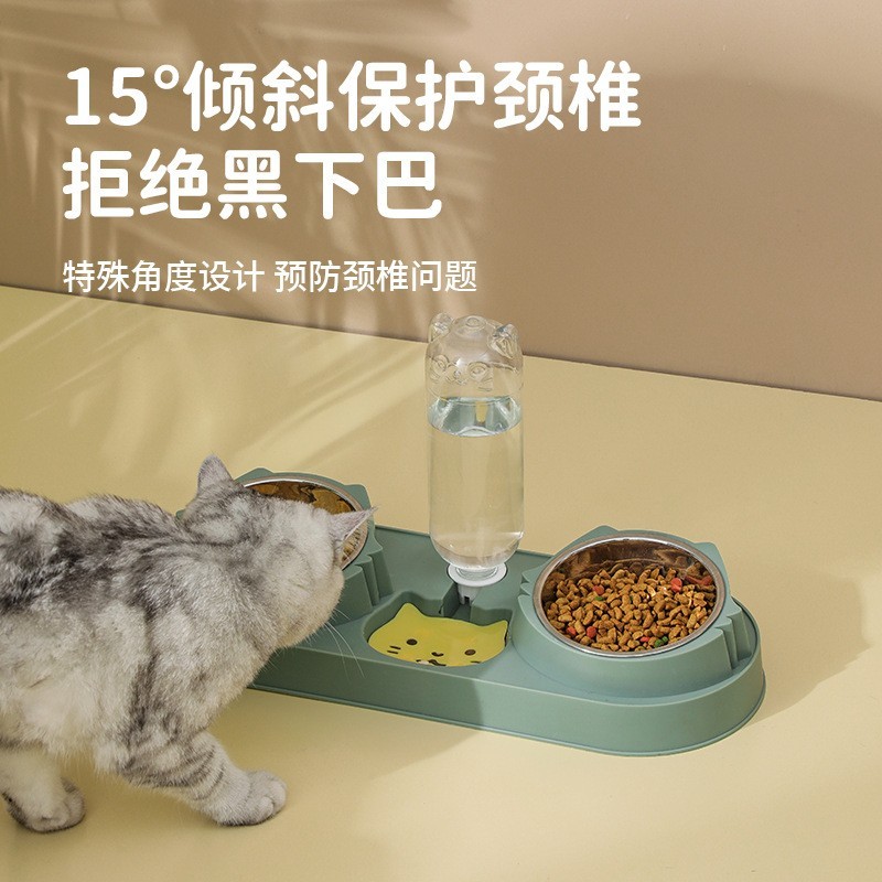 定制15°倾斜宠物饮水喂食器碗 自动续水猫盆狗盆塑料宠物碗图4