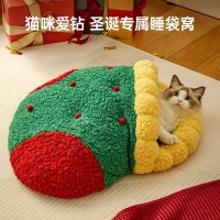 定制秋冬季保暖猫窝深度睡眠半封闭狗窝保暖床圣诞节限定用品