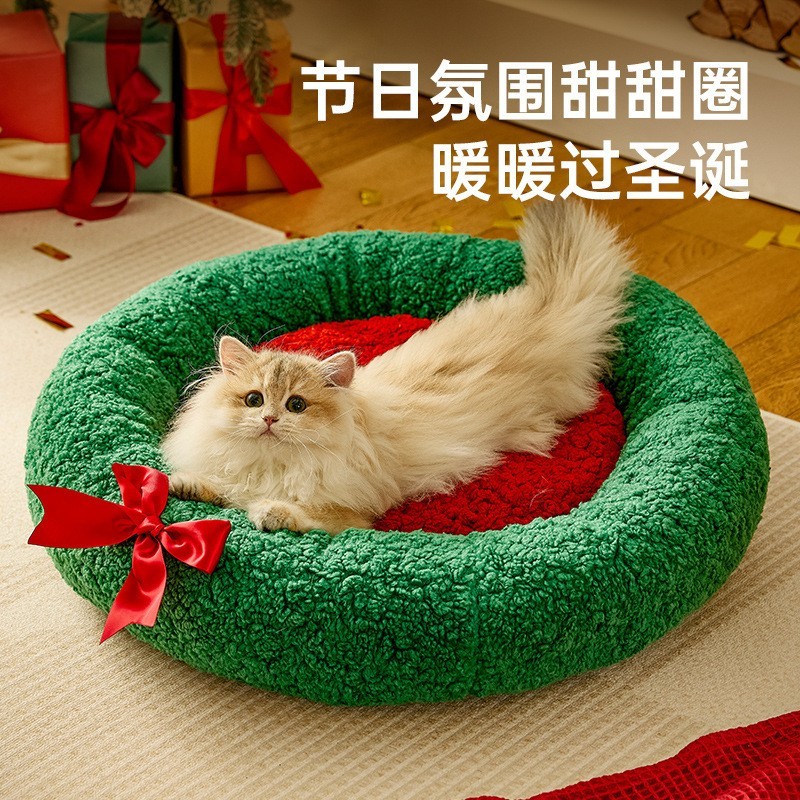 定制秋冬季保暖猫窝深度睡眠半封闭狗窝保暖床圣诞节限定用品图4
