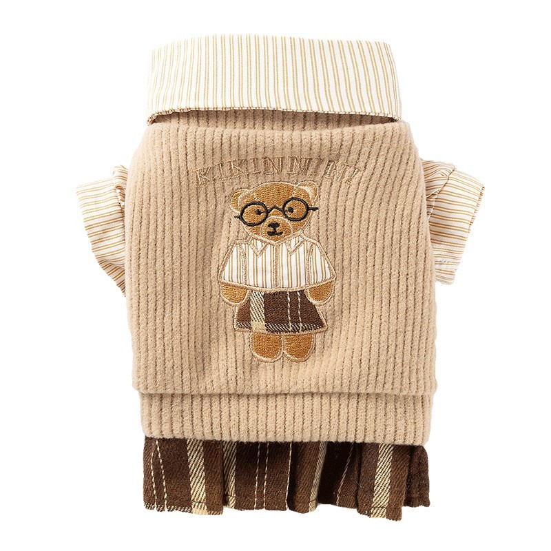 秋冬宠物衣服学院风小熊绣花情侣装两件套小型犬比熊泰迪狗狗衣服图2