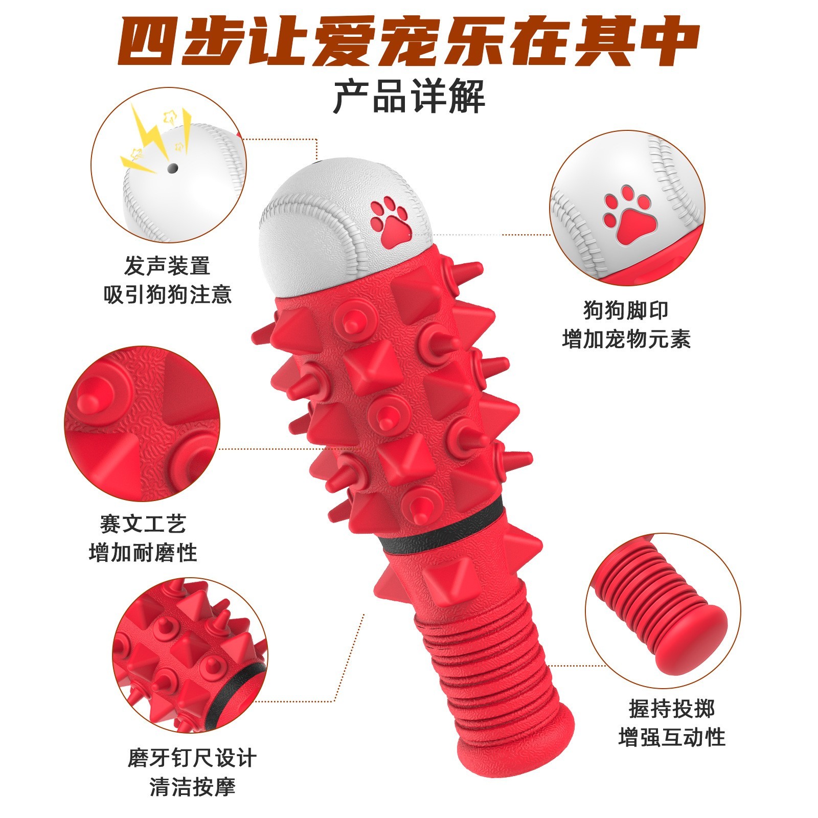 定制狗狗玩具耐咬棒球款宠物发声玩具小中大型犬啃咬咀嚼玩具图5