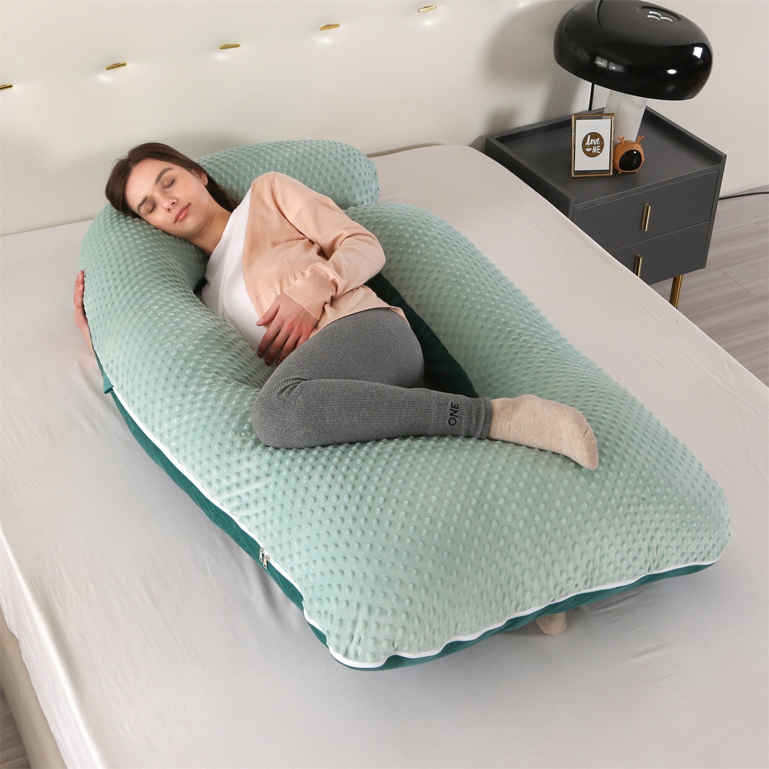 跨境实体亚马逊供货 厂家孕妇枕头侧卧可拆水晶绒G型护腰抱枕