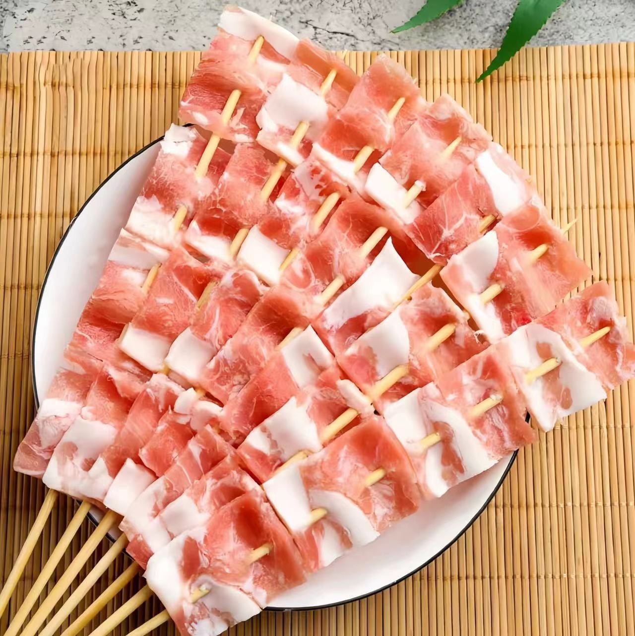 原切五花肉大串烤肉串烧烤食材铁板油炸烧烤串油炸麻辣烫20串1包图3