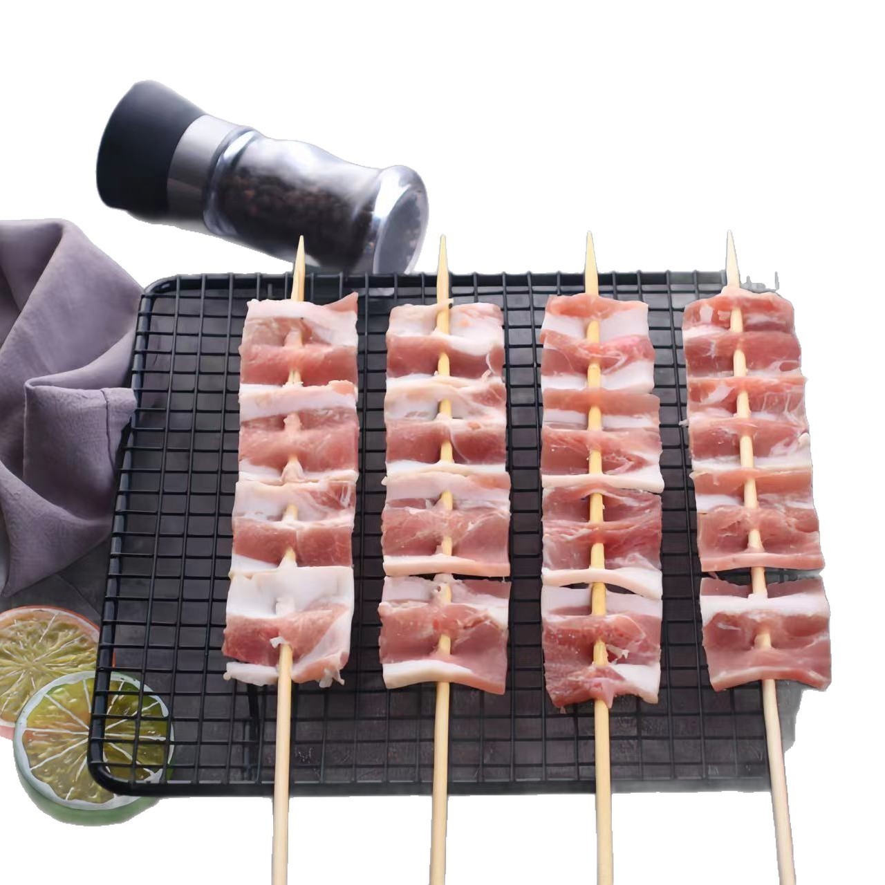 原切五花肉大串烤肉串烧烤食材铁板油炸烧烤串油炸麻辣烫20串1包图2