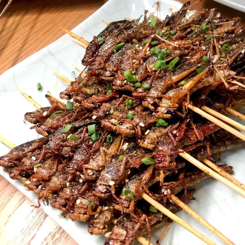 蚂蚱串蚱蜢串湘西小串烧烤食材铁板小肉串油炸烤肉8只一串20串1包图2