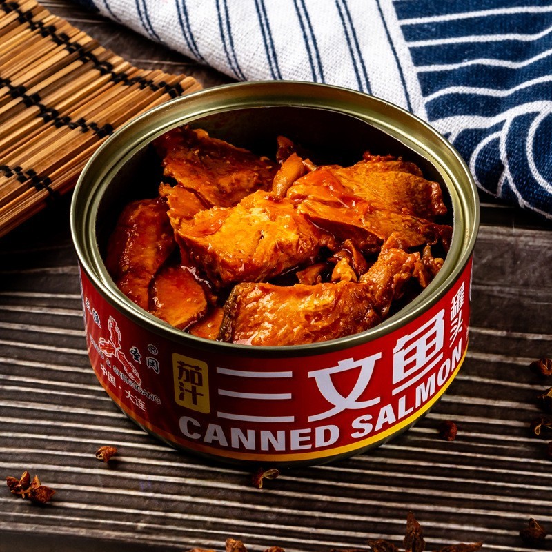 大连茄汁三文鱼罐头定制水产海鲜贴牌代加工厂商用OEM三文鱼罐头图4