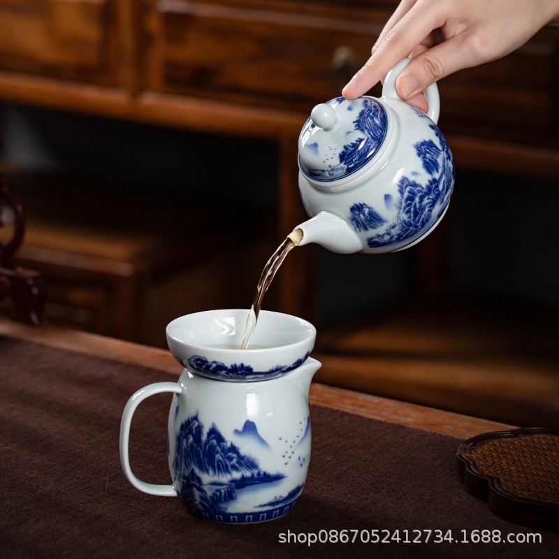 景德镇青花山水陶瓷茶具套装功夫茶具定制礼品礼盒LOGO送礼图4