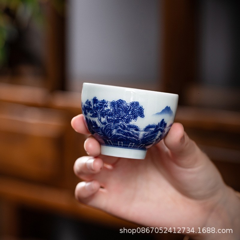 景德镇青花山水陶瓷茶具套装功夫茶具定制礼品礼盒LOGO送礼图2