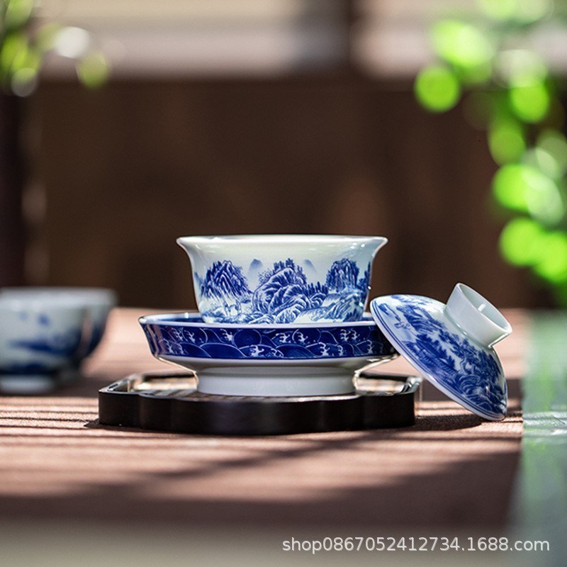 景德镇青花山水陶瓷茶具套装功夫茶具定制礼品礼盒LOGO送礼图3