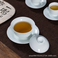 景德镇茶具套装礼盒影青瓷浮雕功夫茶具套装盖碗茶杯礼品定制logo