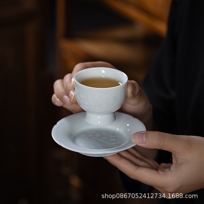 景德镇茶具套装礼盒影青瓷浮雕功夫茶具套装盖碗茶杯礼品定制logo图4