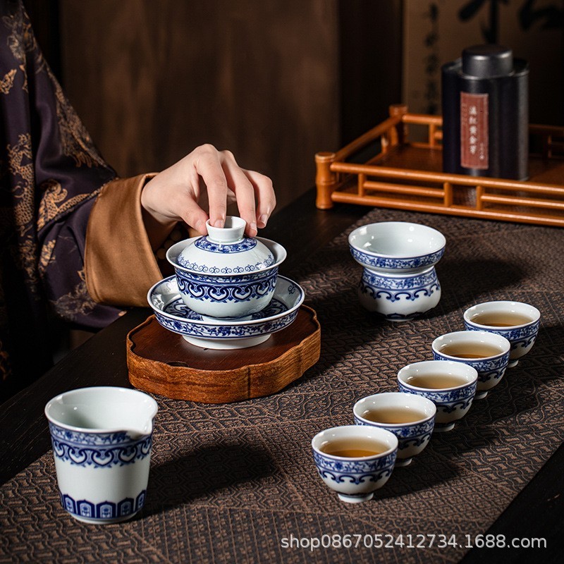 功夫茶具定制礼品礼盒LOGO批发景德镇青花瓷陶瓷茶具套装办公送礼图3