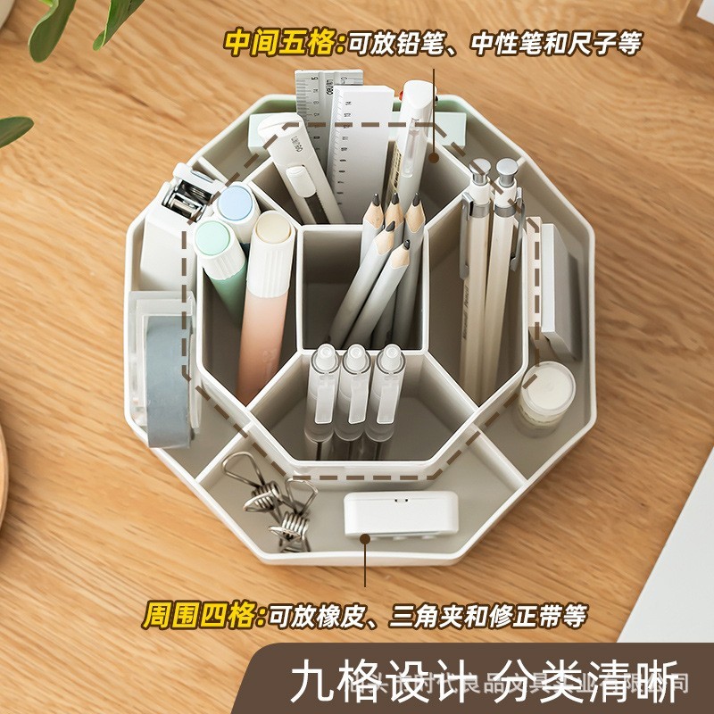 定制笔筒跨境新升级原创大容量九格旋转笔筒收纳盒办公室学生桌面图4