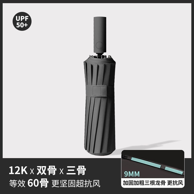 60骨全自动黑胶防晒晴雨伞加大三折遮阳伞高端礼品伞现货定制logo图5