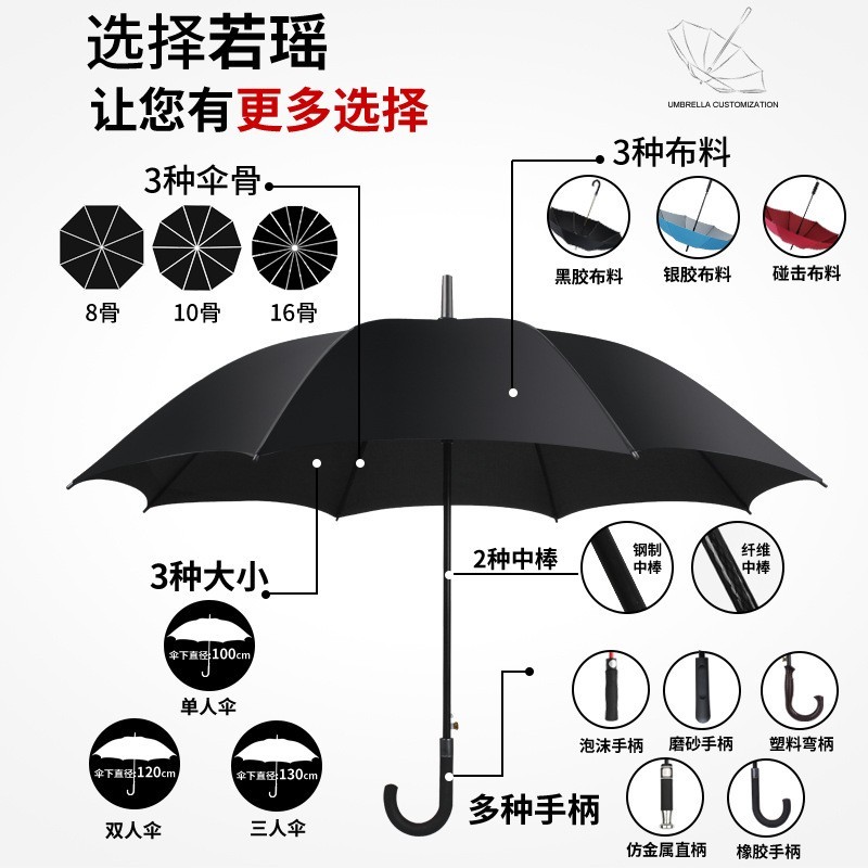 大雨伞定制logo 长柄雨伞工厂承接外贸单 黑胶防晒直杆广告雨伞图2