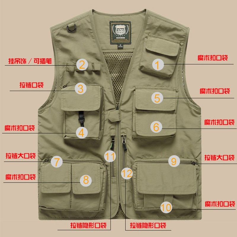 户外运动摄影工装拉链多口袋可拆卸马甲钓鱼背心坎肩马夹外套定制图4