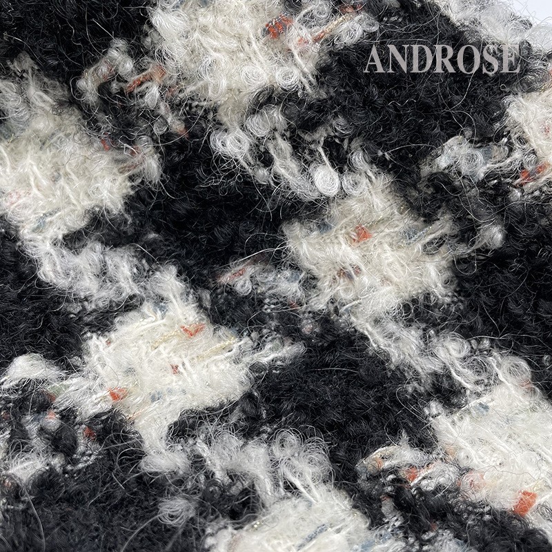 马海毛羊毛混纺 千鸟格面料 羊毛小香风面料 圈圈粗花呢图2