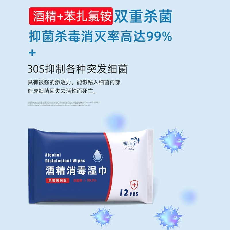 厂家定制酒精消毒湿巾乙醇独立包装12片湿巾纸便携保湿图4