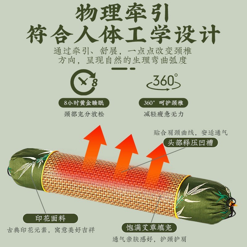 艾草颈椎枕凉席圆柱枕纯艾家用护颈椎圆柱糖果艾草枕头厂家图2