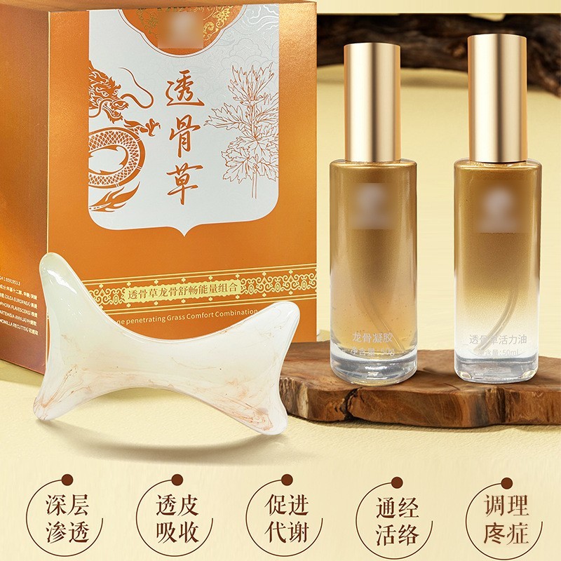 OEM美容院经络疏通肩发热精油 刮痧按摩全身发热透骨草精油套盒图2