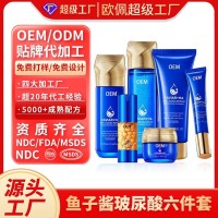 贴牌定制全英文外贸鱼子酱玻尿酸六件套滋润修护保湿护肤品OEMODM