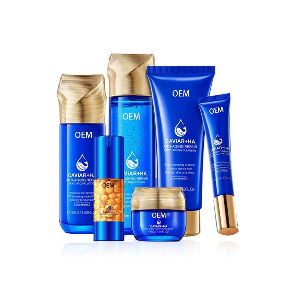 贴牌定制全英文外贸鱼子酱玻尿酸六件套滋润修护保湿护肤品OEMODM图4