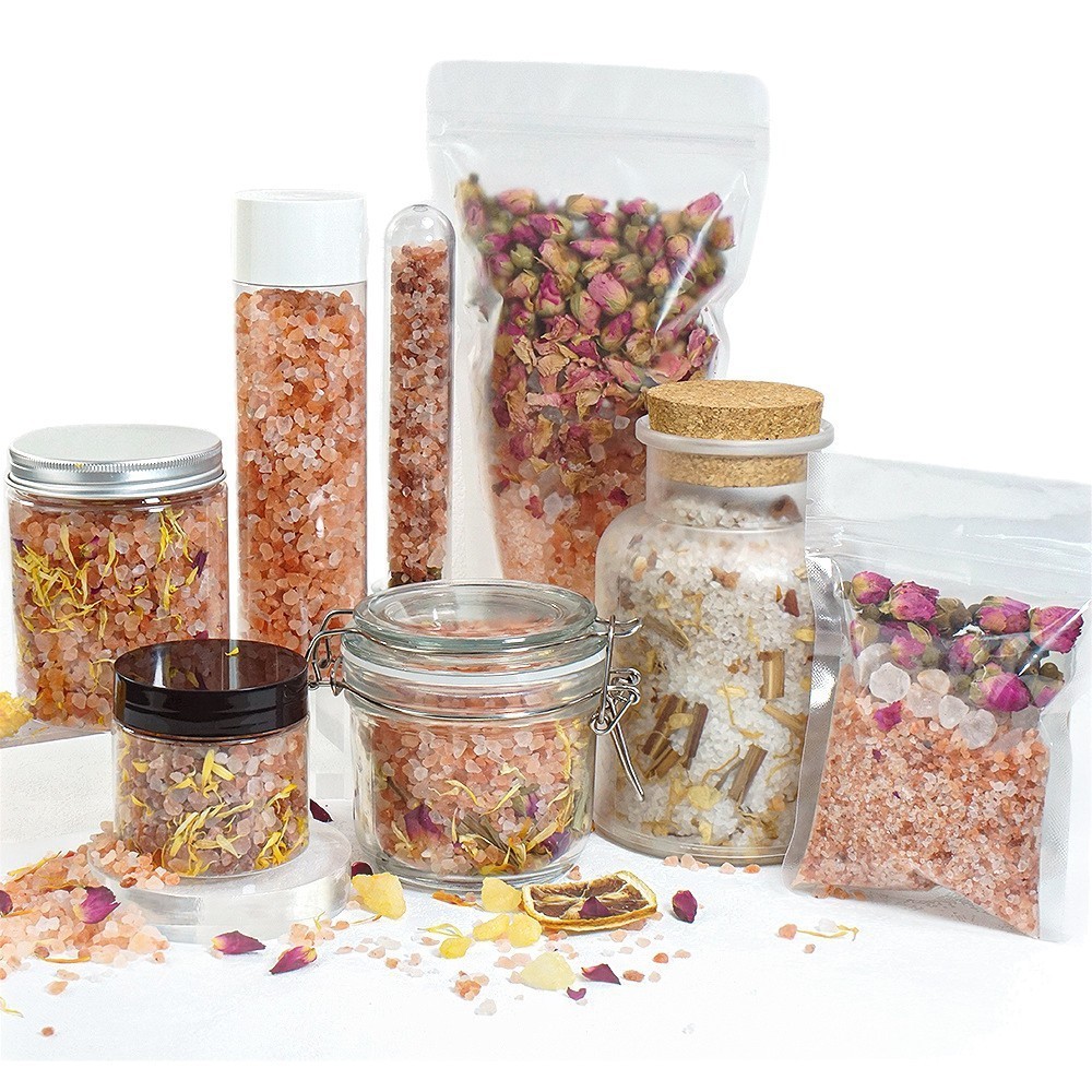 跨境OEM花瓣香薰浴盐浴缸泡澡沐浴盐纯色精油海盐清洁润肤足浴盐图3