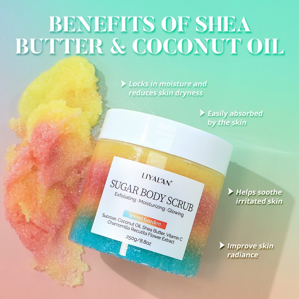 OEM奢华分层秘密花园糖磨砂膏body scrub沐浴身体磨砂去角质膏图4