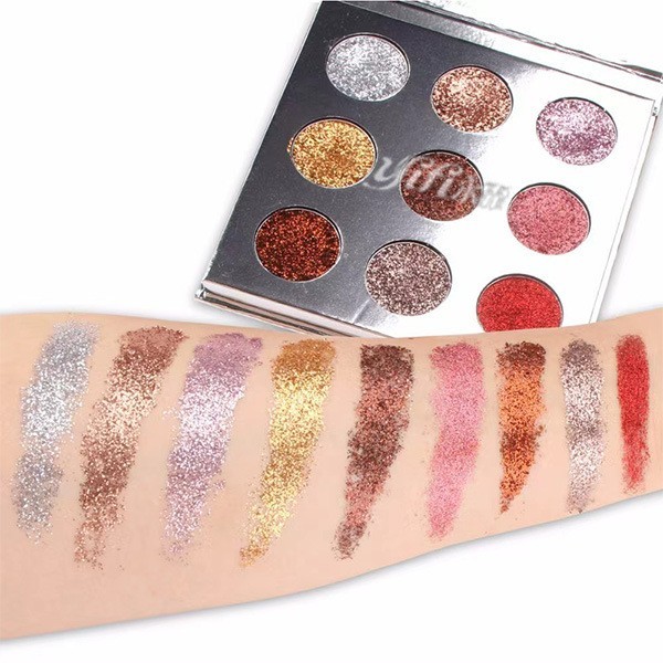 OEM九色珠光葱片爆闪眼影盘烟熏海外眼影TK外贸工厂定制