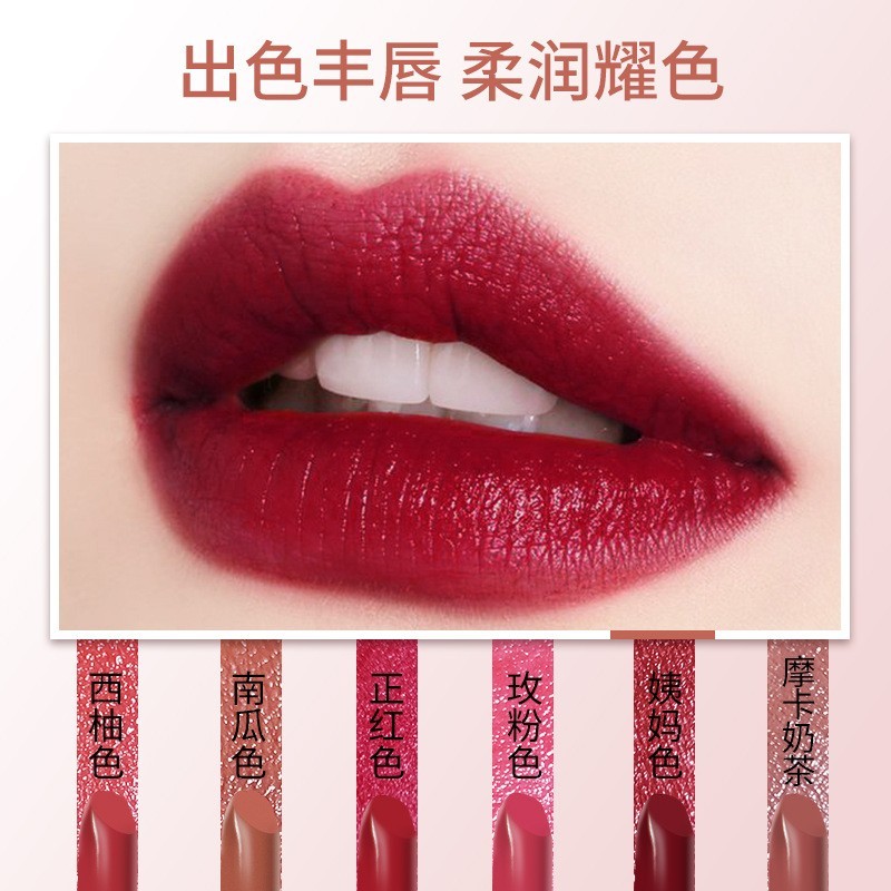 OEM代加工厂6色丝绒哑光雾面西柚色不掉色不沾杯显白持久口红图5