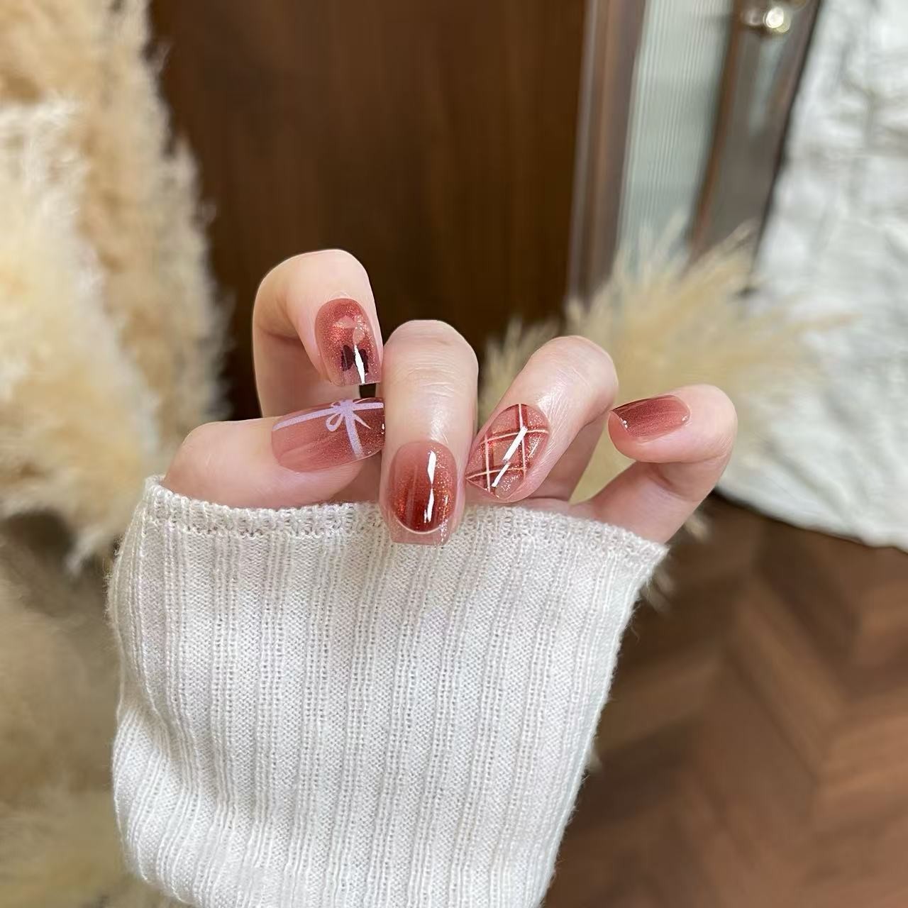 法式蝴蝶结30片甜美短甲可拆卸成品芭蕾风奶油高级感穿戴甲片图3