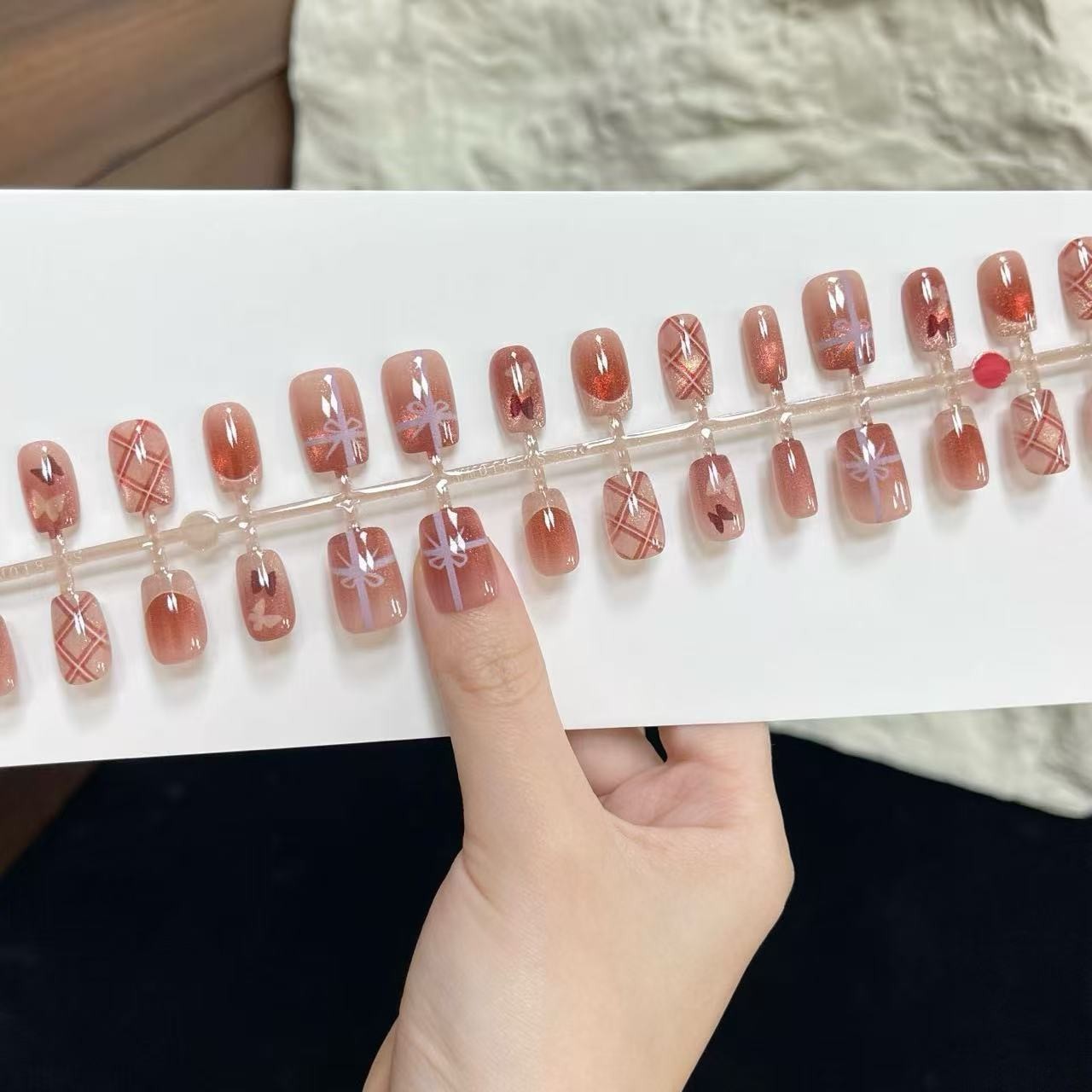 法式蝴蝶结30片甜美短甲可拆卸成品芭蕾风奶油高级感穿戴甲片图5