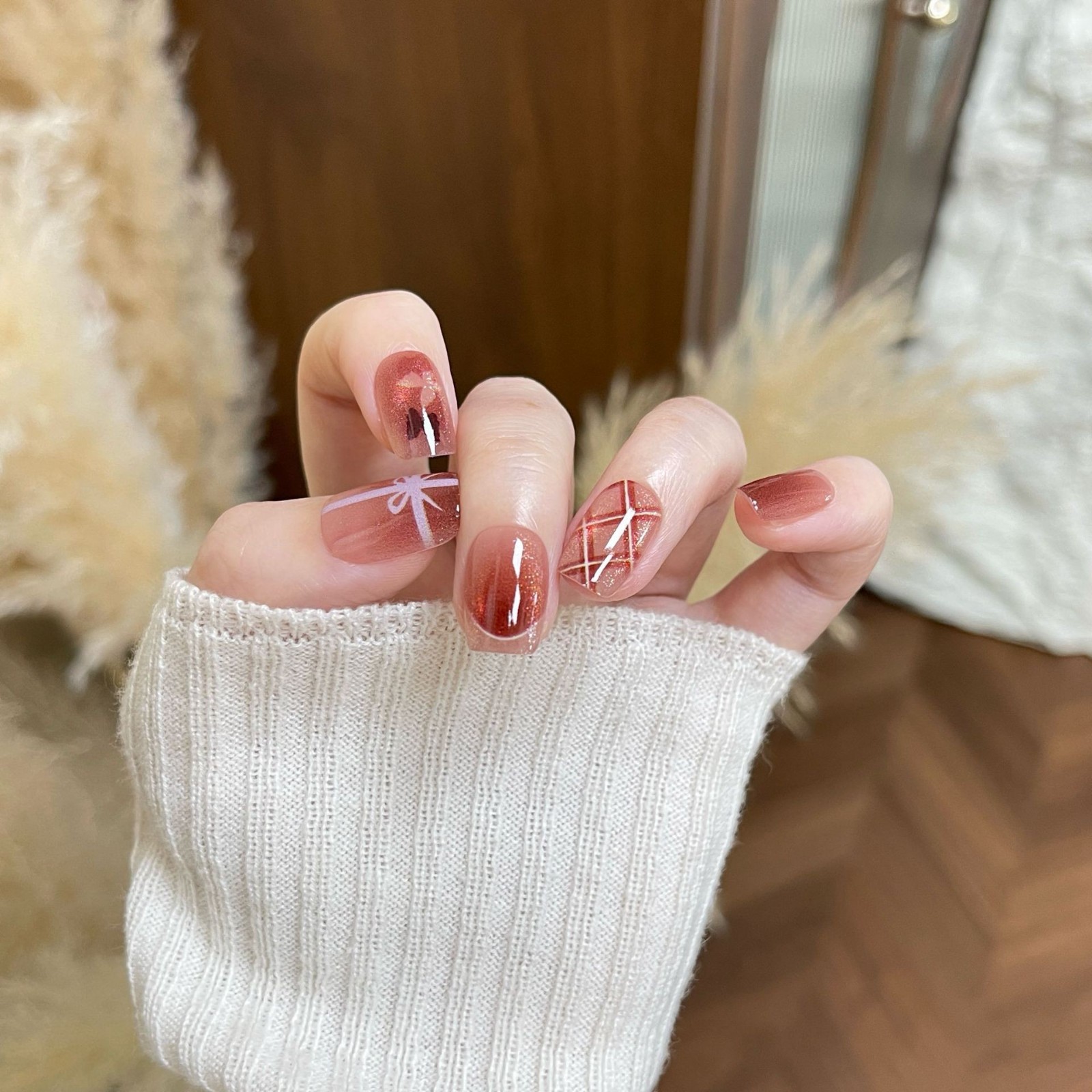 法式蝴蝶结30片甜美短甲可拆卸成品芭蕾风奶油高级感穿戴甲片图2