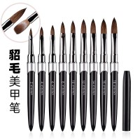 工厂定制貂毛美甲笔 黑色金属杆美甲水晶雕花笔Kolinsky笔刷