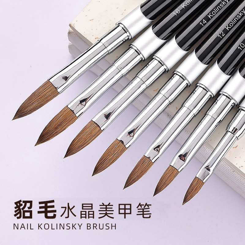 工厂定制貂毛美甲笔 黑色金属杆美甲水晶雕花笔Kolinsky笔刷图3