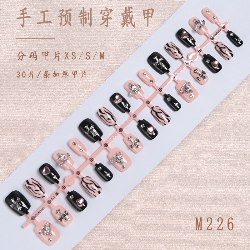 定制30片分码预制甲猫眼穿戴甲片纯手工贴钻款猫眼美甲甲片假指甲图2