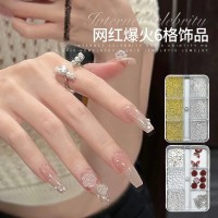 网红6格混装美甲饰品钢珠白钻珍珠山茶花指甲DIY配饰定制款
