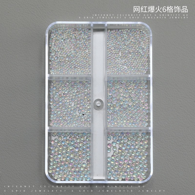 网红6格混装美甲饰品钢珠白钻珍珠山茶花指甲DIY配饰定制款图5
