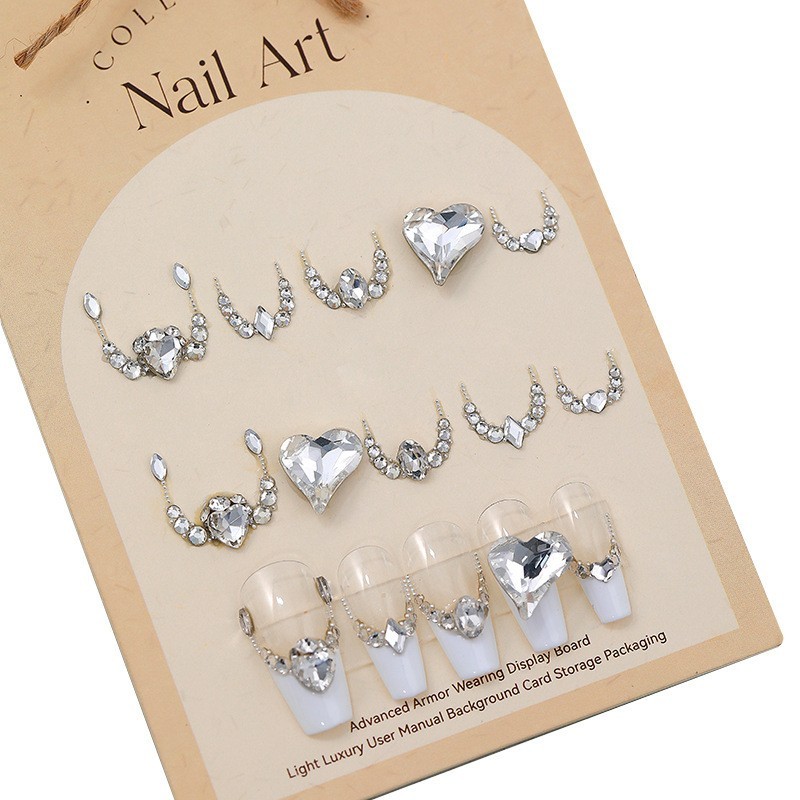 定制款穿戴甲材料包爱心歪心透明尖底钻迷你平底白钻美甲饰品图5