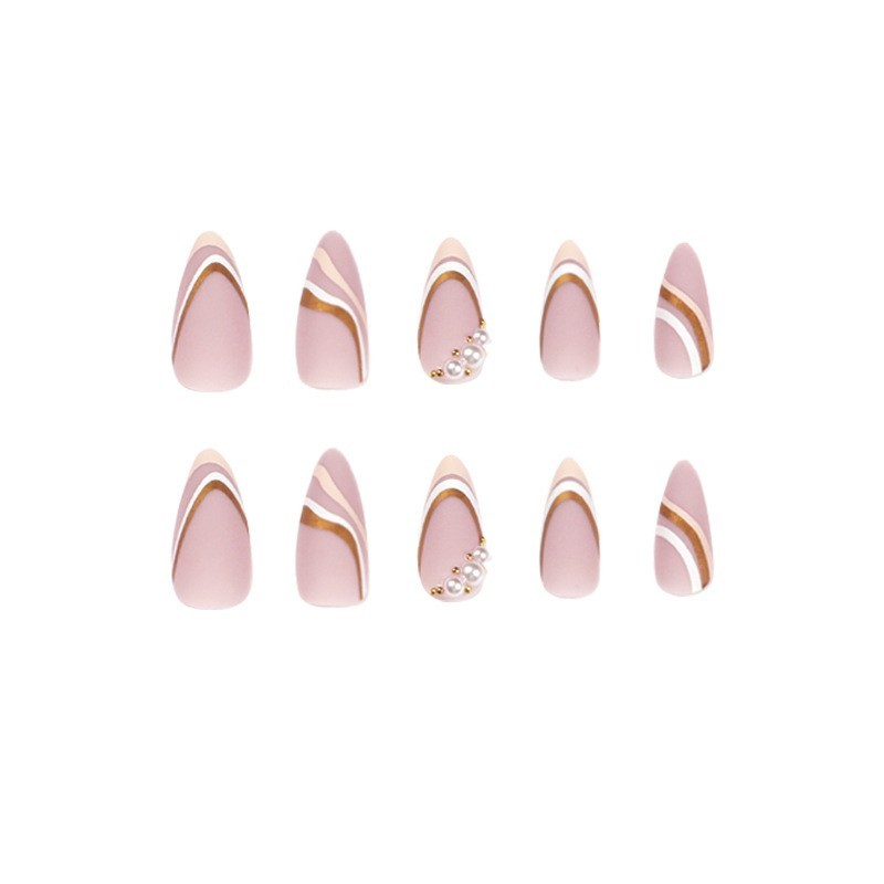 美甲穿戴甲中长款白金波浪法式珍珠指甲片美甲片 nails的甲片图2