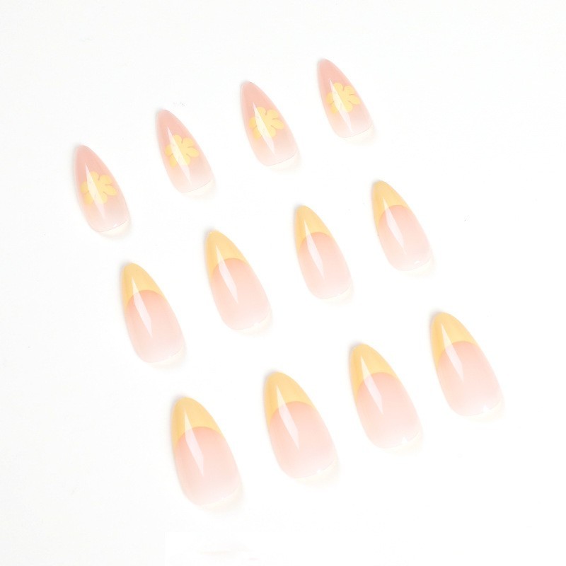 美甲贴片穿戴甲黄色小花法式边定制贴甲片穿戴甲成品图4