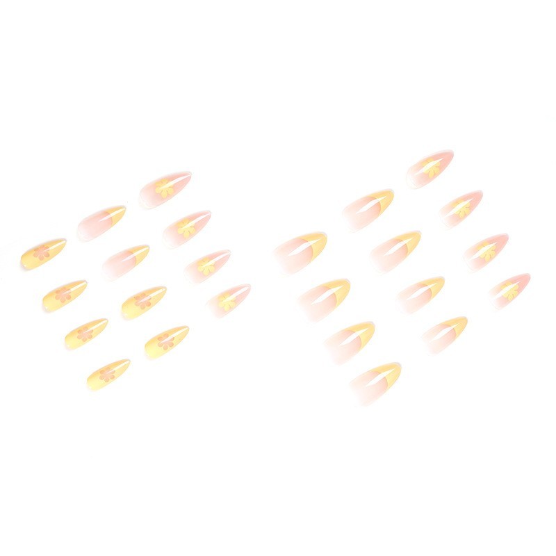 美甲贴片穿戴甲黄色小花法式边定制贴甲片穿戴甲成品图2