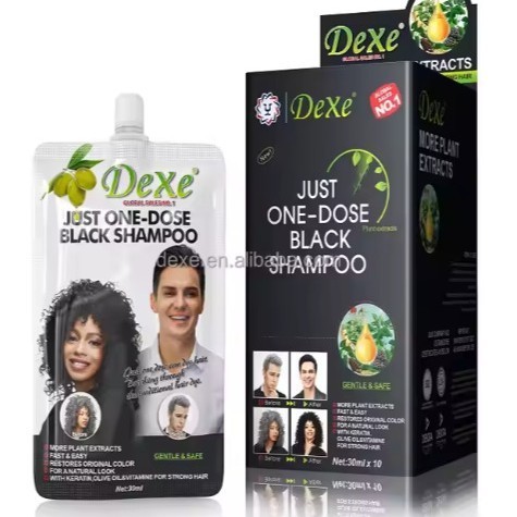 Dexe跨境专供全英文染发膏黑色植物染发剂自然盖白发不沾头皮OEM图5